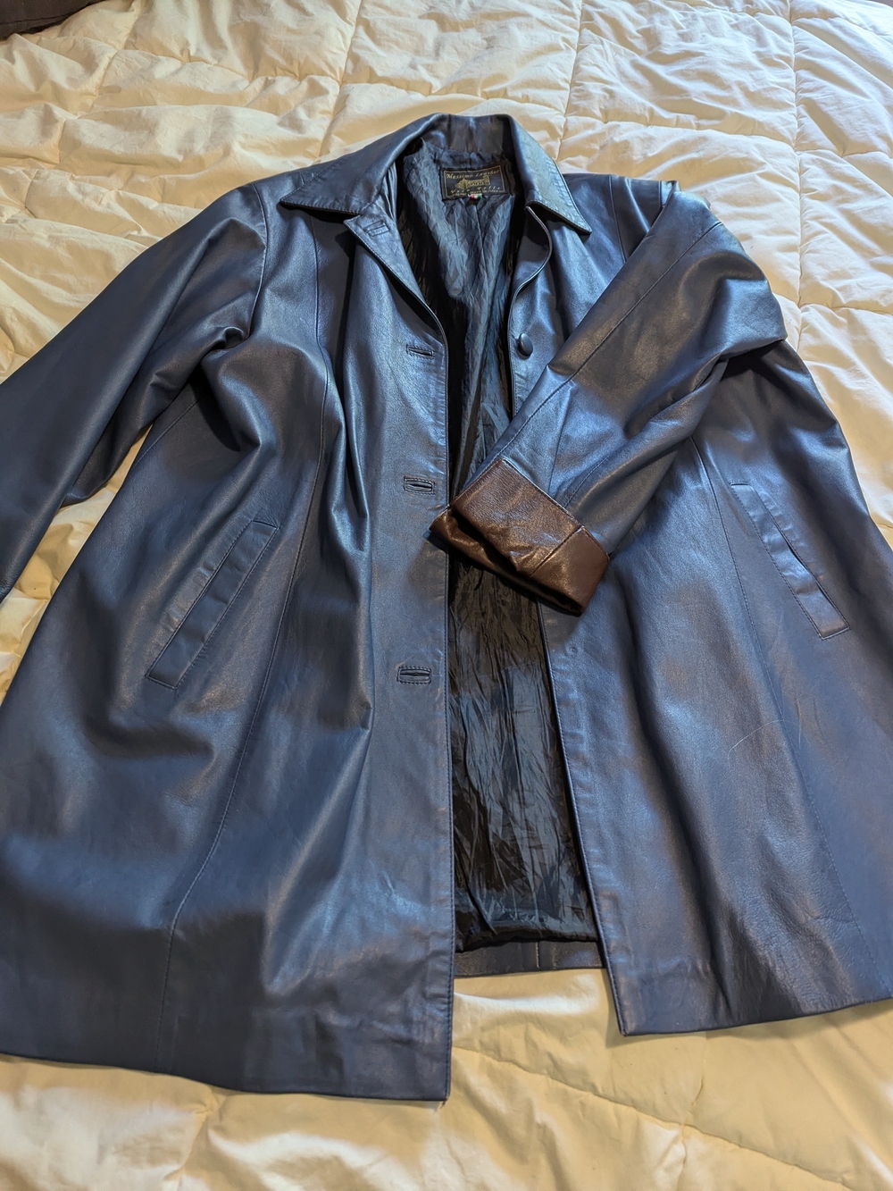 Deep Blue Lux Leather Trench Coat from Florence